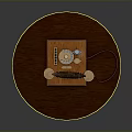 Vintage Wooden Telephone Placed On Round Wooden Table With Rotary Dial