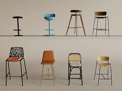 Modern Bar Stools With Various Designs Wooden Metal Frames And Colorful Seats 3d model