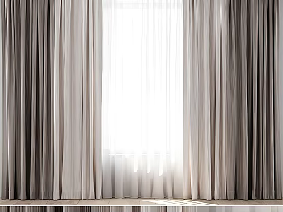 Elegant Modern Curtains In Light Tones With Sheer Panels And Natural Sunlight 3d model