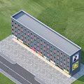 Multi Storey Residential Building With Ground Floor Shops Green Lawn And Adjacent Road