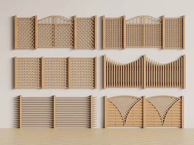 Various Modern Wooden Railings With Decorative Lattice Curved And Slatted Patterns 3d model