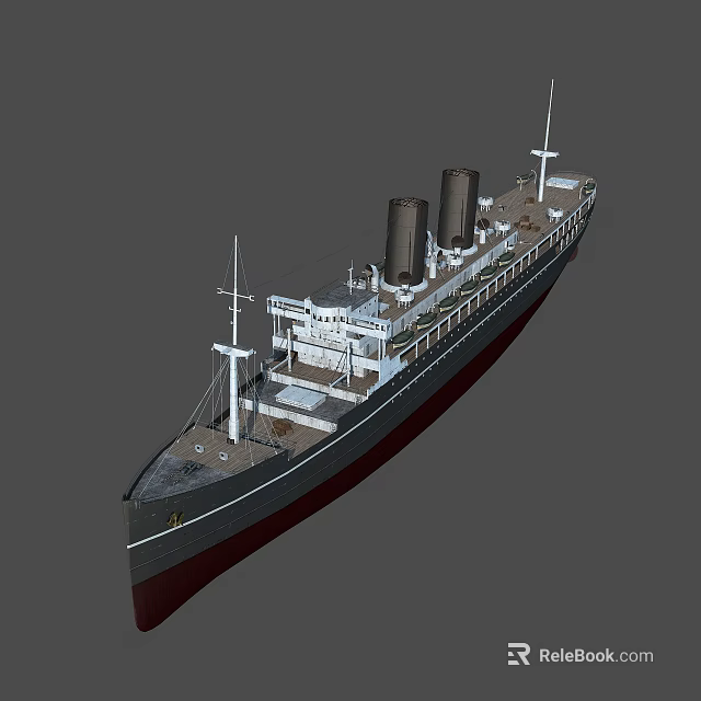 3D Model Of A Yacht Featuring Dual Smokestacks And Decks 3d model 