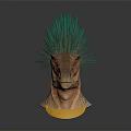 Mythical Creature Character Head Model With Green Spiky Mane Brown Skin And Yellow Base