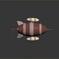 Cartoon Style Striped Airship With Red And White Design Orange Gondola Propeller And Fins