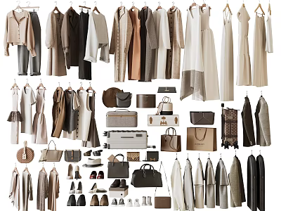 Fashionable Clothes Collection With Dresses Coats Tops Pants Bags Shoes And Accessories 3d model