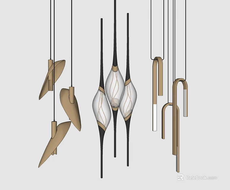 Modern Chandeliers With Geometric Shapes And Metal Frames For Interior Lighting 3d model