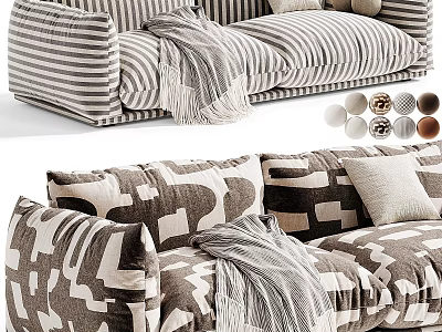 Two Seater Sofa With Geometric Pattern Throw Blanket Pillows And Color Options 3d model