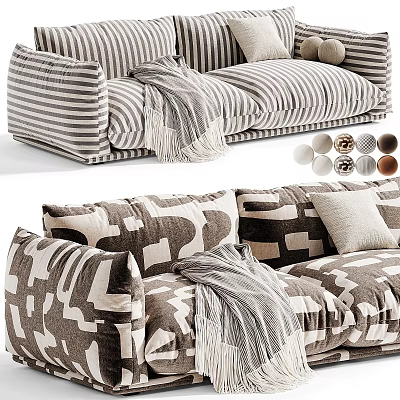 Two Seater Sofa With Geometric Pattern Throw Blanket Pillows And Color Options 3d model
