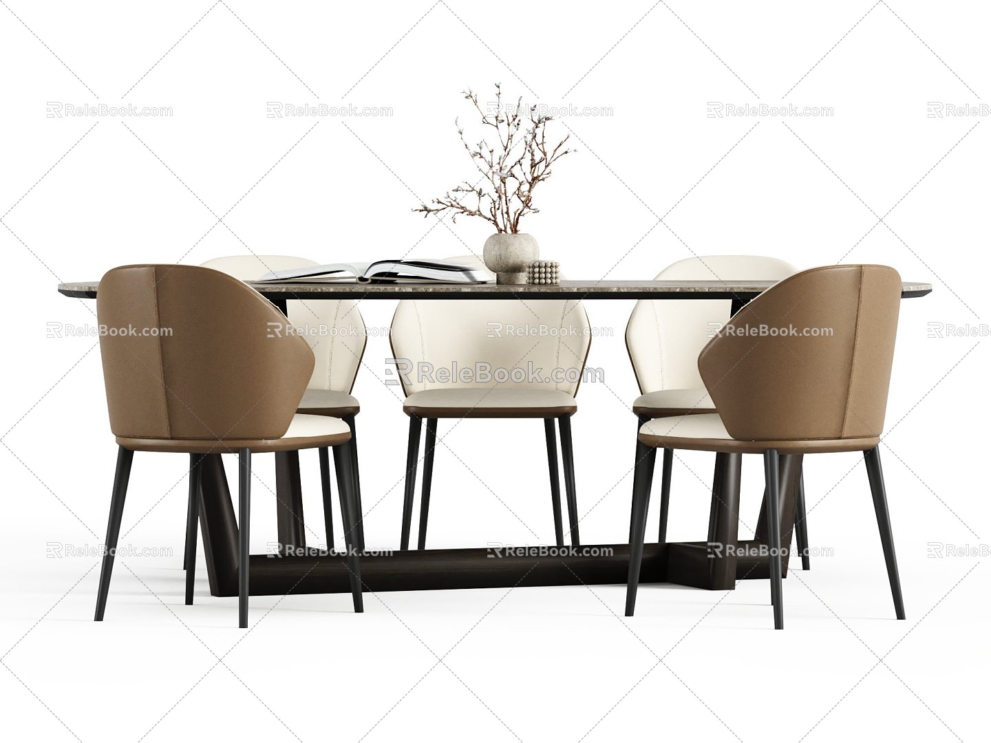 Modern Dining Table and Chair Long Dining Table Dining Chair Desktop Decoration 3d model