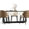 Modern Dining Table and Chair Long Dining Table Dining Chair Desktop Decoration 3d model