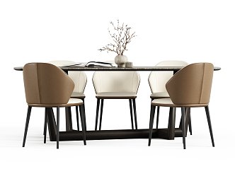 Modern Dining Table and Chair Long Dining Table Dining Chair Desktop Decoration 3d model