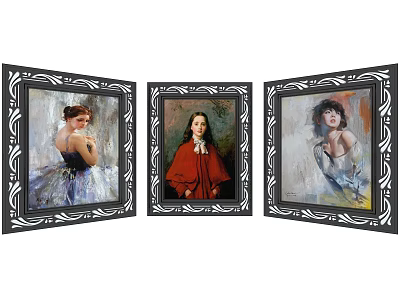 Elegant Three Framed Portrait Paintings With Classical Figures And Intricate Frames 3d model