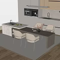 Modern Open Kitchen Interior Design With Stylish Bar Counter Dining Chairs And Cabinets