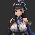 Game And Movie Character With Long Black Hair Blue Eyes Hat And Blue White Outfit