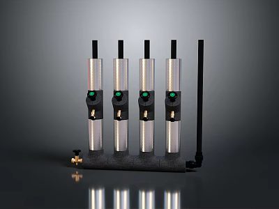 Modern Four Columnar Metal Light Fixture Set With Silver Poles And Black Base Design 3d model