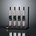 Modern Four Columnar Metal Light Fixture Set With Silver Poles And Black Base Design