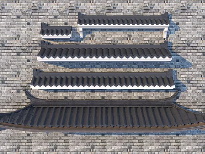 Traditional Chinese Architectural Roof Components With Various Styles On Brick Wall Background 3d model