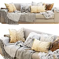 Casual Sofa Set With Fluffy Pillows And Tassel Blanket For Cozy Living Room