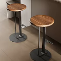 Modern Round Bar Stools With Walnut Wooden Seat And Metal Frame Design
