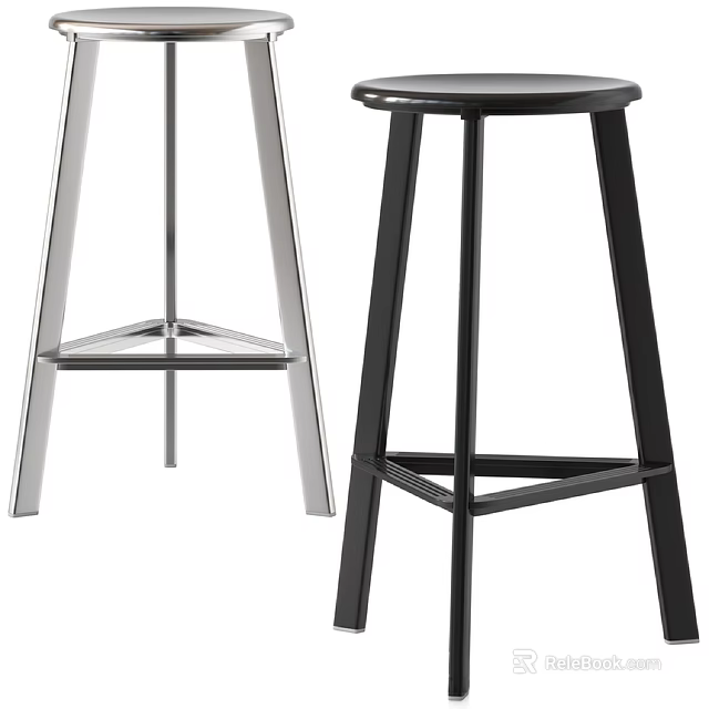 Modern Stylish Bar Stools With Black And Silver Metal Frame Design 3d model 