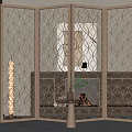 Modern Decorative Screen With Geometric Patterns And Fireplace Backdrop 3d model