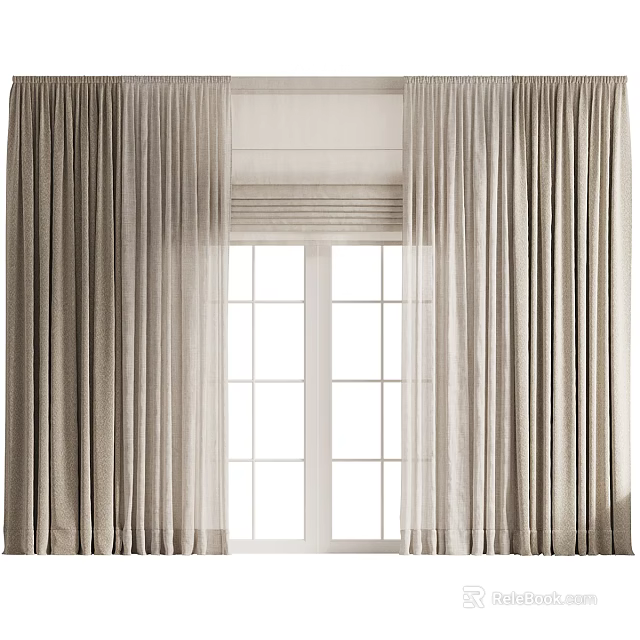 Modern Linen Curtains With Sheer Panels For Double Pane Windows 3d model