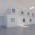 Modular Two Story Industrial Workshop With White Exterior Windows Doors And Staircase