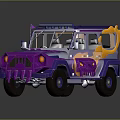 Custom Purple Orange Off Road Vehicle With Flame Decals Spiked Bumper And Roof Rack