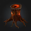 Wooden Stone Stump With Glowing Red Interior And Intricate Roots Design