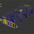 PARKANIA Amusement Park Track Structure With Blue Frames And Colorful Cars On Rails