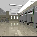 Spacious Modern Service Hall Interior With Bright Skylight Marble Floor And Green Plants