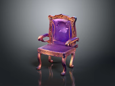 Luxurious Purple Leather Accent Chair With Gold Carved Details And Curved Legs Design 3d model