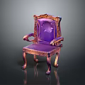 Luxurious Purple Leather Accent Chair With Gold Carved Details And Curved Legs Design