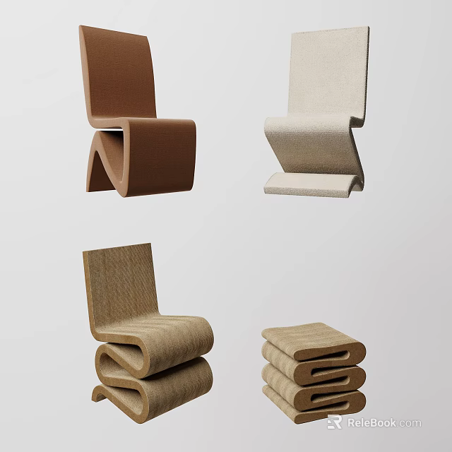 Modern Single Chairs with Brown Beige Colors and Minimalist Design for Home Interior 3d model 
