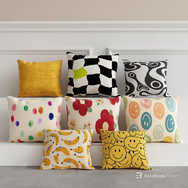 Colorful Decorative Pillows with Various Patterns and Designs for Home Sofa 3d model