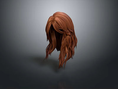 Realistic 3D Human Head Model With Long Brown Wavy Hair Texture And Details 3d model