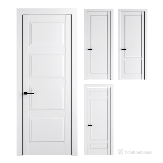 Various White Hinged Doors With Modern Design And Black Handles For Interior Use 3d model
