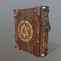 Ancient Decorated Leather Book With Hexagram Symbol Metal Chain And Red Gems