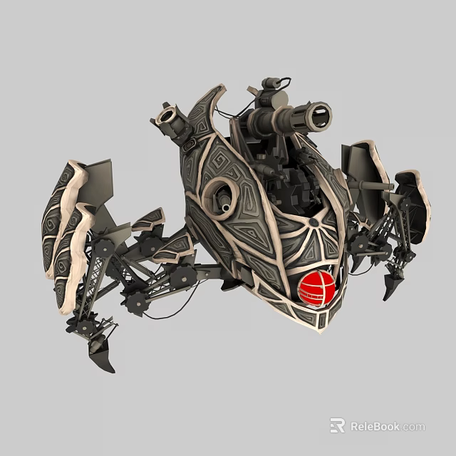 Advanced Smart Mechanical Machine With Multi Legged Design Cannon Intricate Patterns And Red Emblem 3d model