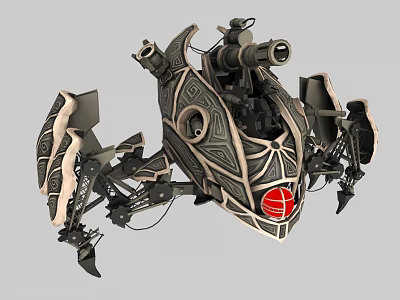 Advanced Smart Mechanical Machine With Multi Legged Design Cannon Intricate Patterns And Red Emblem 3d model