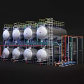 Industrial Equipment Featuring Multiple Large Storage Tanks And Metal Piping Framework