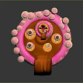 Floating Castle Like Building With Pink Trees Orange Waterfall And Cake Decorations