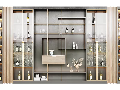 Modern Wine Cabinet With Glass Doors Display Shelves Wine Bottles And Decorative Items 3d model