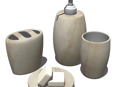 Modern Beige Bathroom Accessories with Soap Dispenser Toothbrush Holder and Soap Dish 3d model