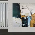 Large Abstract Painting On Wall With Dalmatian Dog In Modern Interior