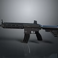 Black Assault Rifle Featuring Tactical Rail Magazine Stock On Gray Background With Reflection