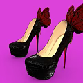 Black High Heels With Crocodile Texture Butterfly Wing Decorations Red Heels And Purple Background