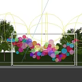 Outdoor Transparent Frame With Colorful Circles Green Trees Lawn Blue Sky And Sunlight