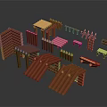 Wooden Building Model Components With Various Architectural Structures And Shapes