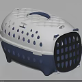 White And Blue Pet Carrier With Top Handle Side Ventilation Holes And Sturdy Base